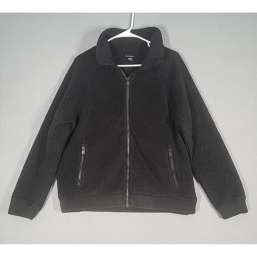 Athleta Jacket Women's Large Black Sherpa Fleece Full Zip Casual Outerwear